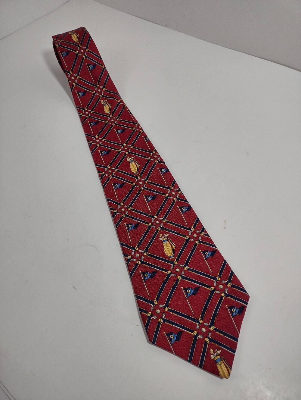 Tommy Hilfiger Golf Red Geometric & Crest Men's Tie 100% Imported Silk